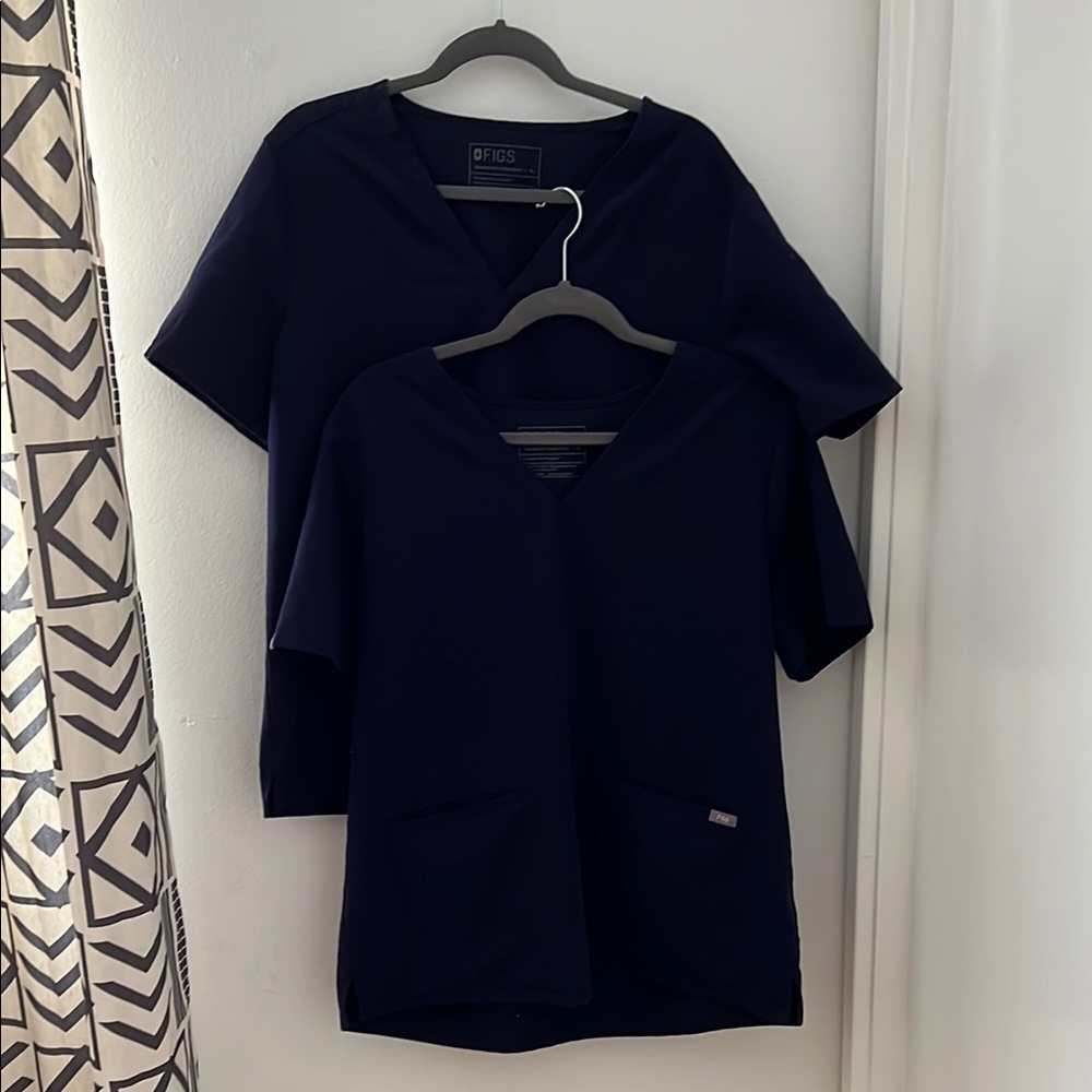 Figs Women's Navy Blue Three Pocket Scrub Tops - Qty. 2.   XL